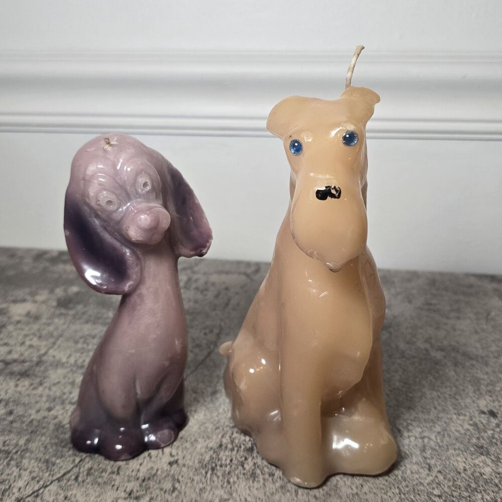 VINTAGE SCOTTIE DOG SCOTTISH TERRIER & HOUND DOG  7" TALL WAX CANDLE  90S DECOR